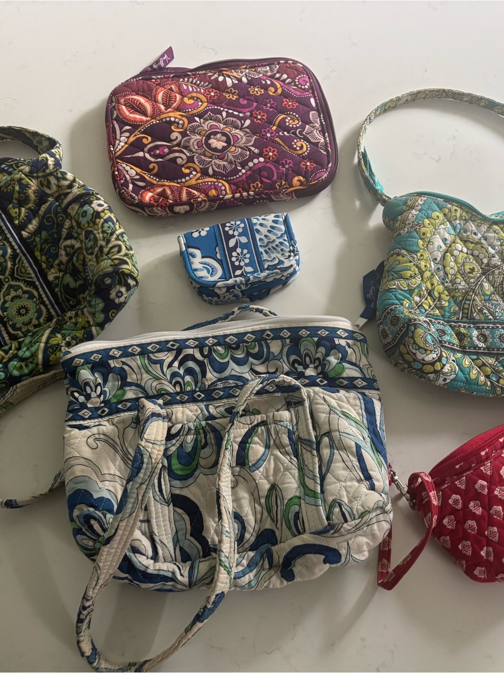 Vera Bradley Blue, Green & Cream Quilted Floral Shoulder Bag